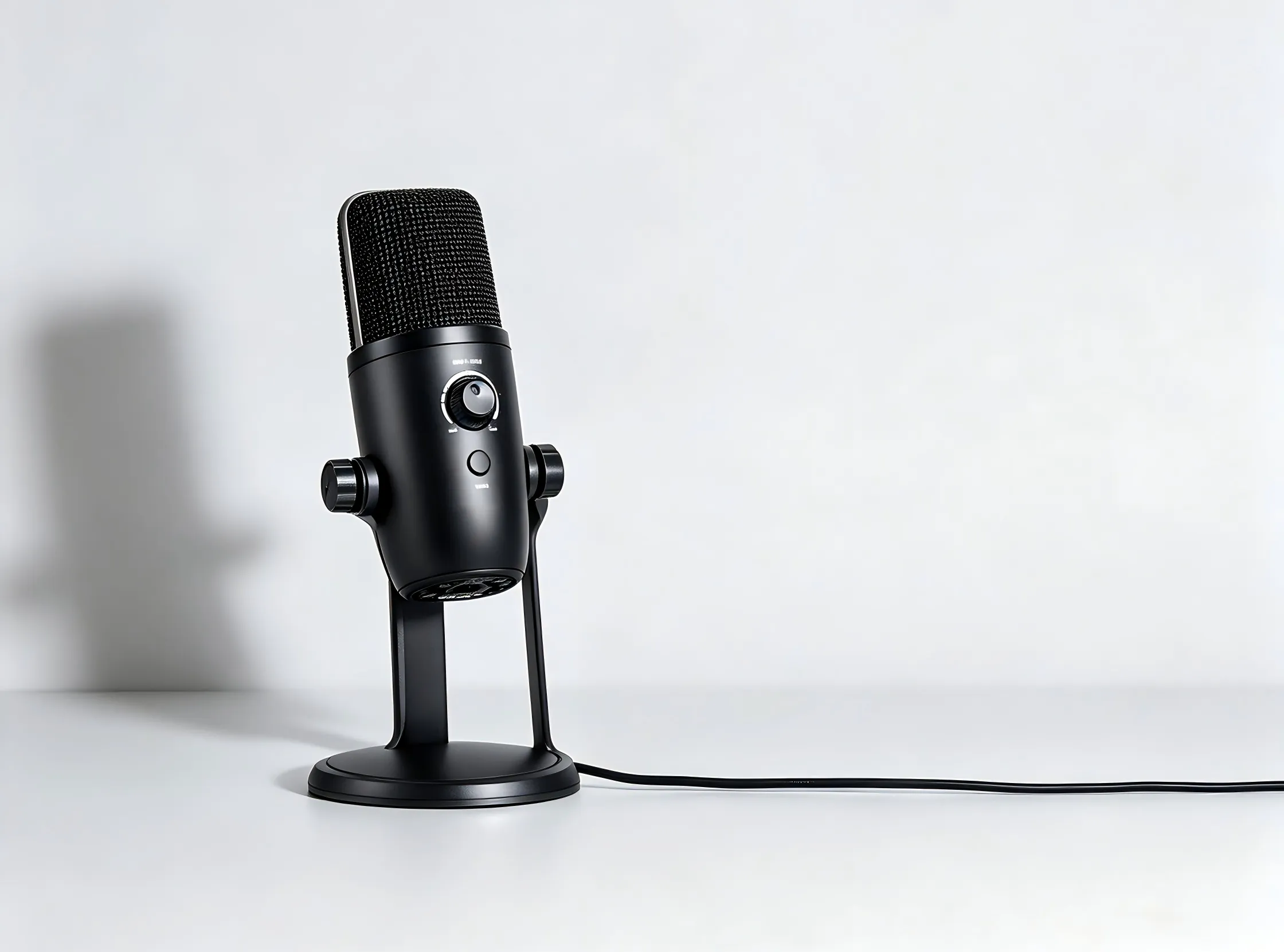 NPTCL USB studio condenser microphone on a desk for podcasting